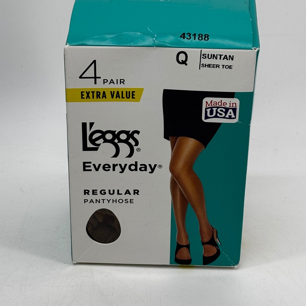 Leggs Everyday Regular Pantyhose 4 Pair Pack Suntan Sheer Toe Size Q Large 43188